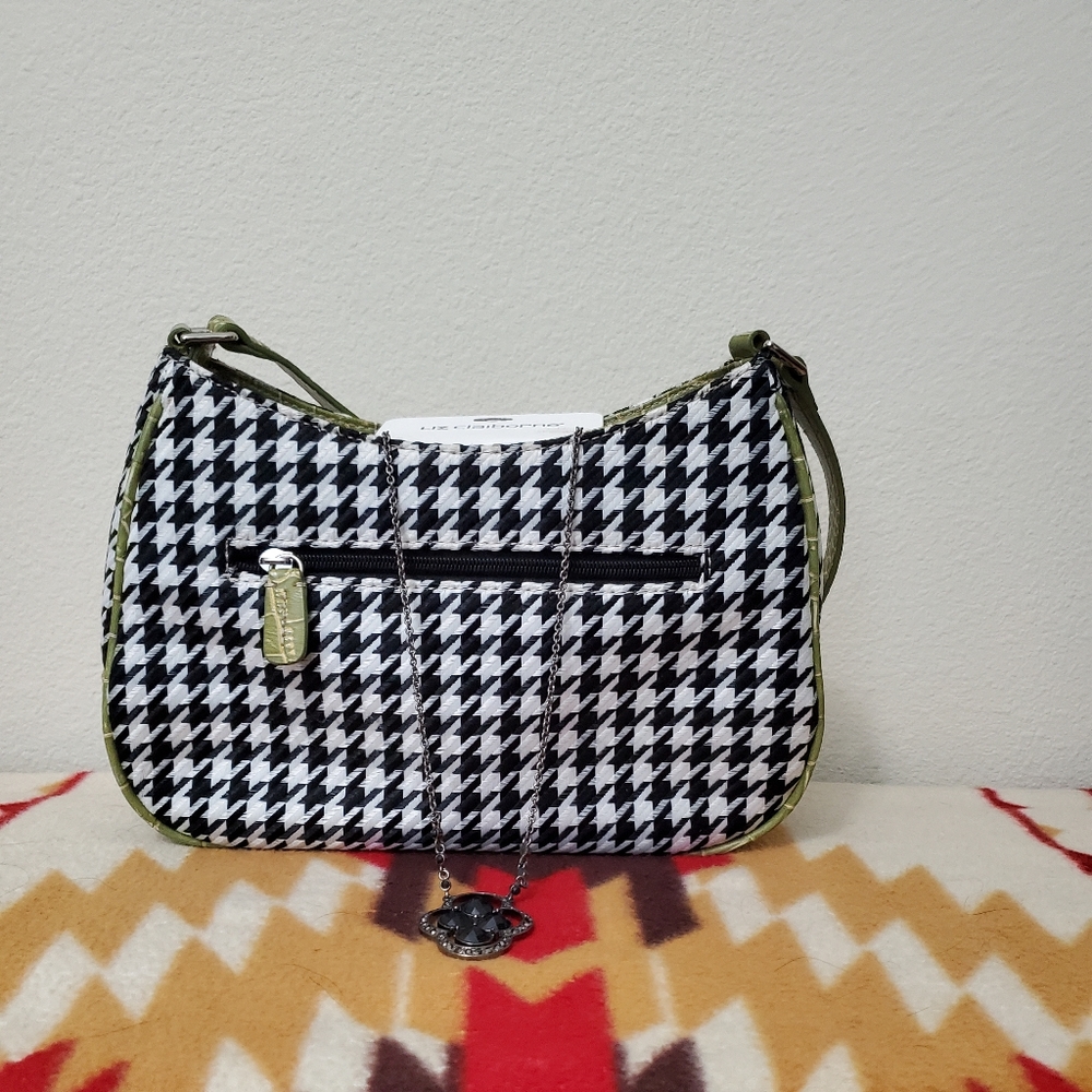 Liz Claiborne Green Black White Purse w. Necklace